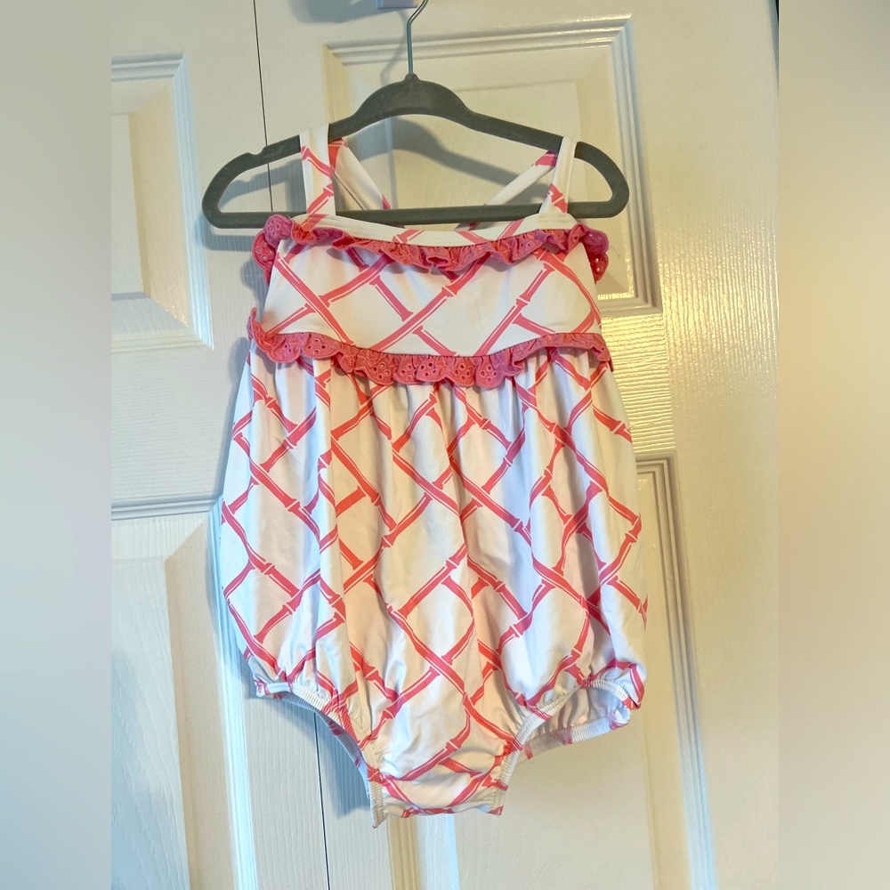 The Beaufort Bonnet Company Hampton Hot Pink Bubble Swimsuit 2T